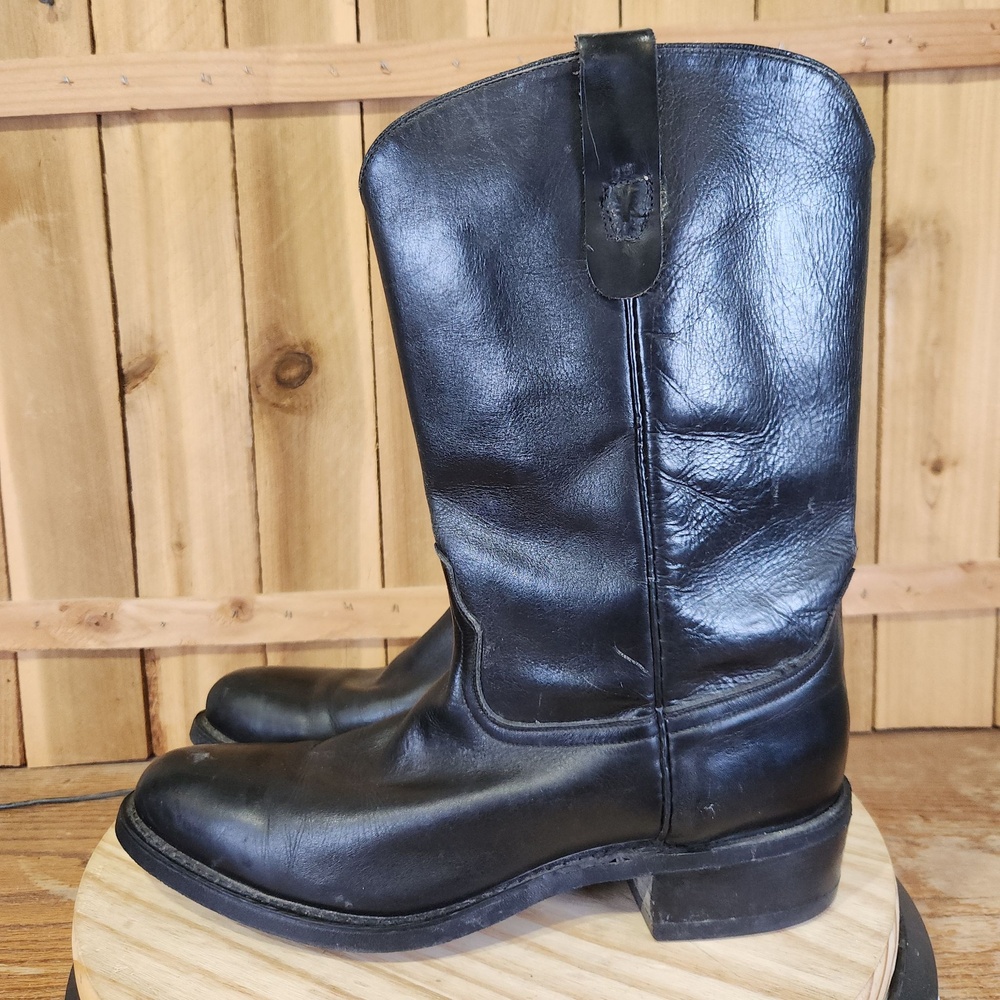 Acme Western Boots Mens 12 B Black Leather Pull On Round Toe Work USA Made